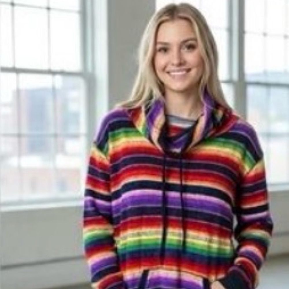 RALPH LAUREN Active Top Plus Sz L Southwestern Striped Cowl Neck Knit Pullover
